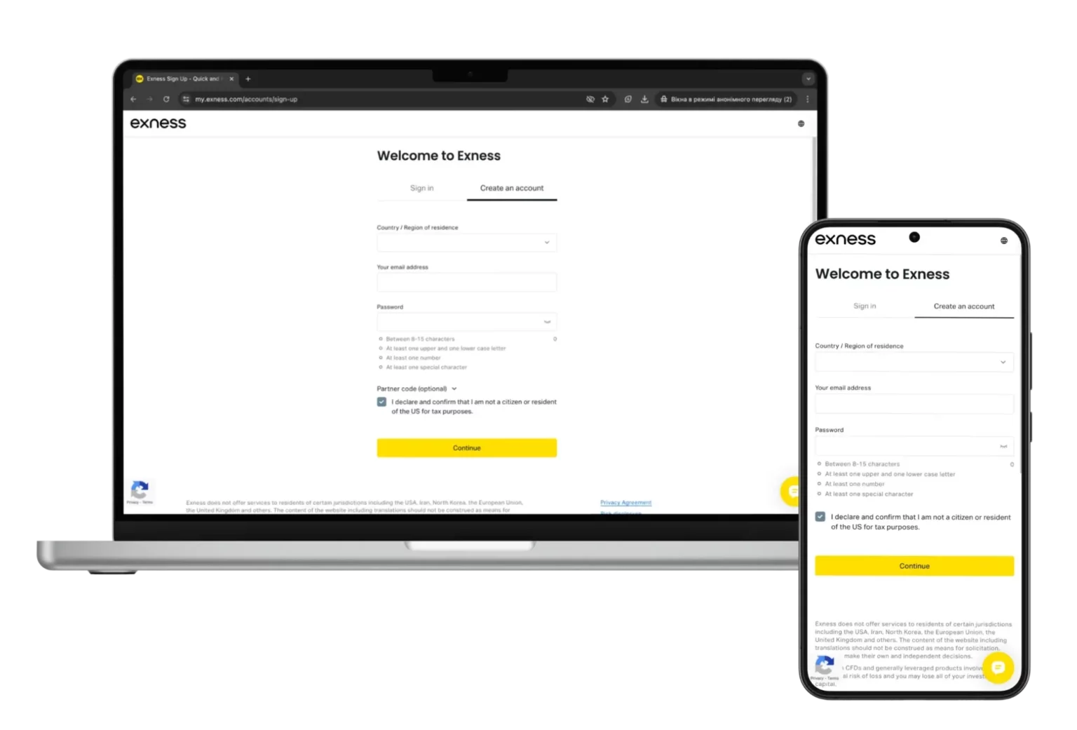 Exness registration